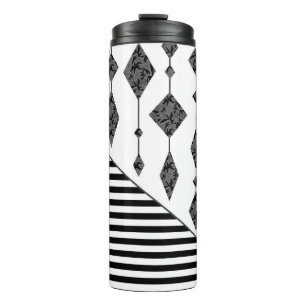 Zwart-wit, abstract, geometrisch, eenvoudig, scann thermosbeker