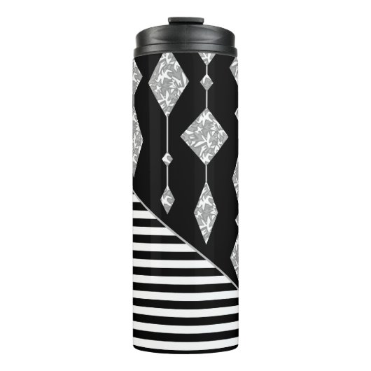 Zwart-wit, abstract, geometrisch, eenvoudig, scann thermosbeker (Voorkant)