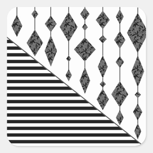 Zwart-wit, abstract, geometrisch, eenvoudig, scann vierkante sticker (Voorkant)