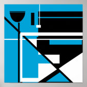 Zwart wit Abstract geometrisch op middelblauw Poster (Voorkant)