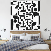 Zwart wit abstract geometrisch patroon canvas afdruk (Insitu (Slaapkamer))
