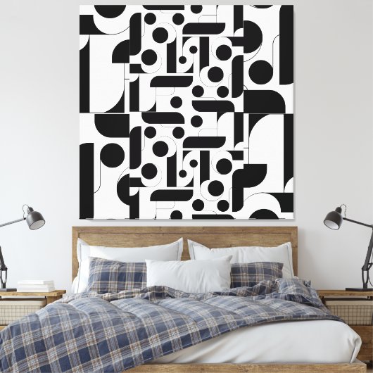 Zwart wit abstract geometrisch patroon canvas afdruk (Insitu (Slaapkamer))