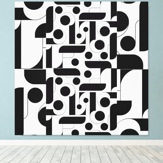 Zwart wit abstract geometrisch patroon canvas afdruk (Insitu (Houten vloer))