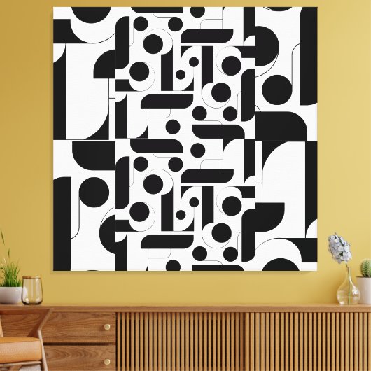Zwart wit abstract geometrisch patroon canvas afdruk (Insitu (Woonkamer))