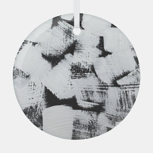 Zwart wit, abstract geschilderd canvas. glas ornament (Voorkant)