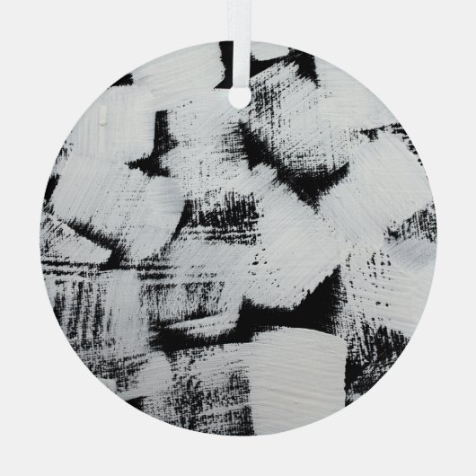 Zwart wit, abstract geschilderd canvas. glas ornament (Achterkant)