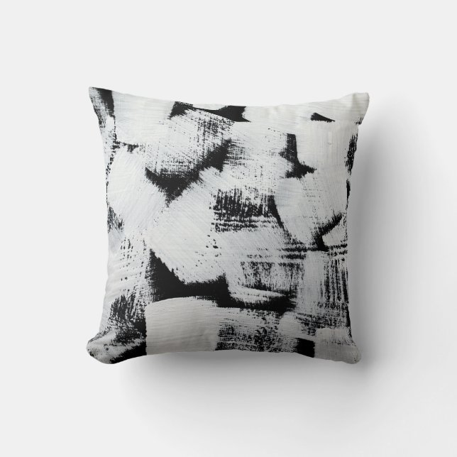 Zwart wit, abstract geschilderd canvas. kussen (Voorkant)