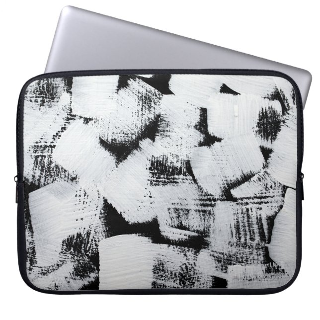 Zwart wit, abstract geschilderd canvas. laptop sleeve (Voorkant)