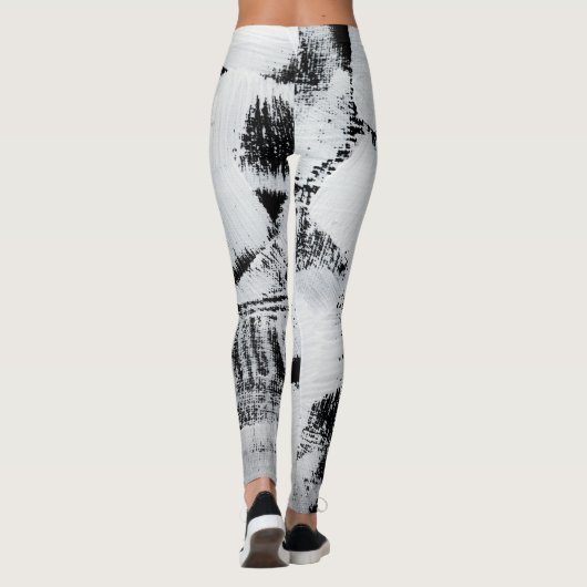 Zwart wit, abstract geschilderd canvas. leggings (Achterkant)