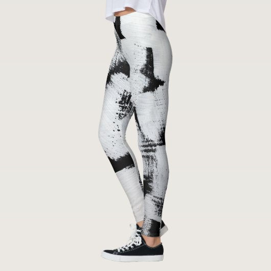 Zwart wit, abstract geschilderd canvas. leggings (Links)