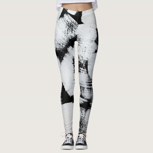 Zwart wit, abstract geschilderd canvas. leggings (Voorkant)