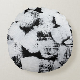 Zwart wit, abstract geschilderd canvas. rond kussen