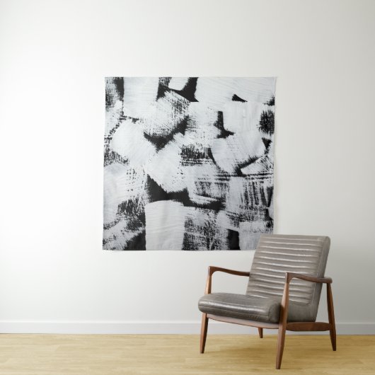 Zwart wit, abstract geschilderd canvas. wandkleed (In situ)