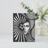 Zwart-wit Abstract gezicht en ster Briefkaart (Staand voorkant)