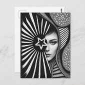Zwart-wit Abstract gezicht en ster Briefkaart (Voorkant / Achterkant)