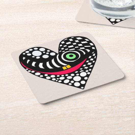 Zwart & wit abstract hart kartonnen onderzetters (Schuin)