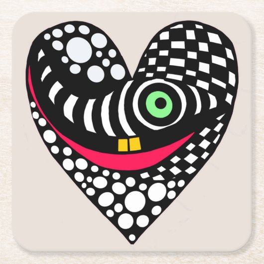 Zwart & wit abstract hart kartonnen onderzetters (Voorkant)