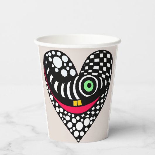 Zwart & wit abstract hart papieren bekers (Achterkant)