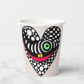Zwart & wit abstract hart papieren bekers (Voorkant)