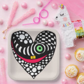 Zwart & wit abstract hart papieren bordje (Feest)