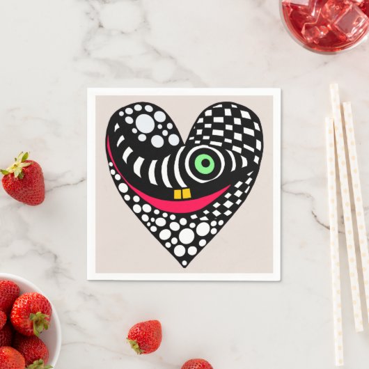 Zwart & wit abstract hart servet (Insitu)