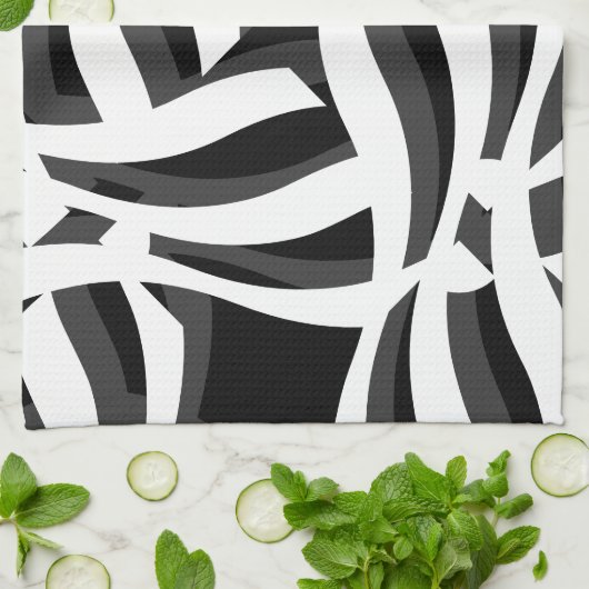 Zwart wit Abstract keukenhanddoek (Gevouwen)