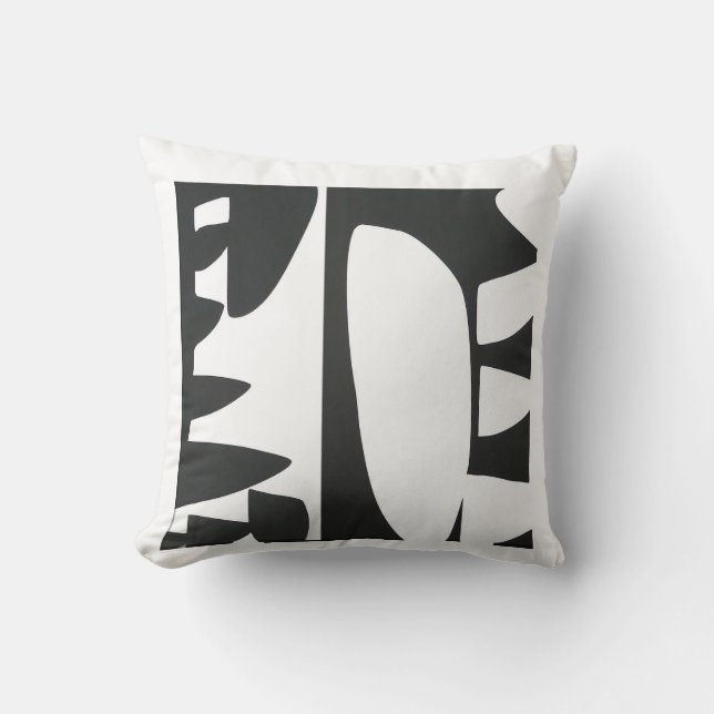 Zwart-wit abstract kleurblok kunst throw kussen (Voorkant)