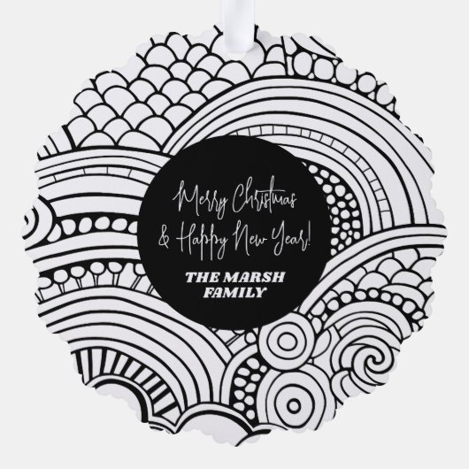 Zwart Wit Abstract Kleuren - Kerstfoto Ornament Kaart (Achterkant)