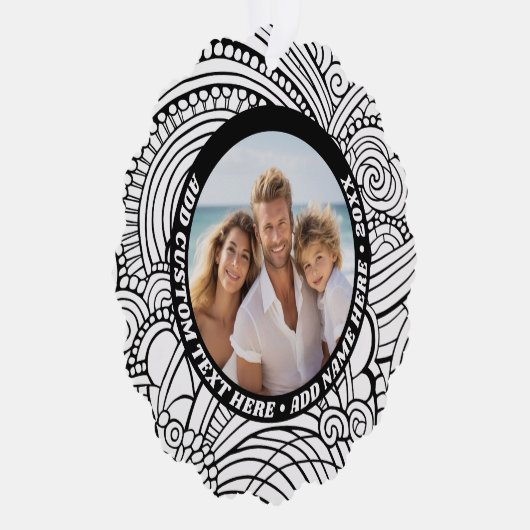 Zwart Wit Abstract Kleuren - Kerstfoto Ornament Kaart (Rechts)