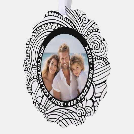 Zwart Wit Abstract Kleuren - Kerstfoto Ornament Kaart (Links)