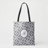 Zwart-wit abstract kunst ontwerp aangepaste initia tote bag (Voorkant)