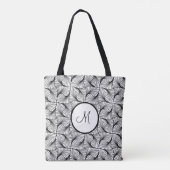 Zwart-wit abstract kunst ontwerp aangepaste initia tote bag (Achterkant)