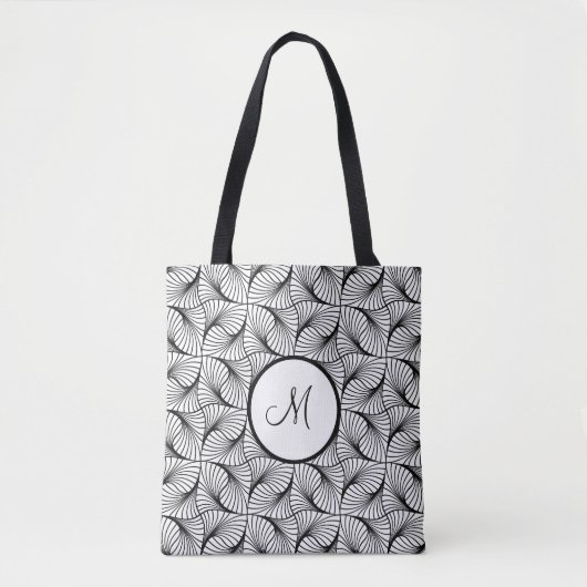 Zwart-wit Abstract kunstontwerp, aangepast Initiaa Tote Bag (Voorkant)