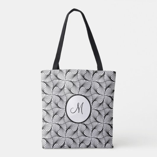 Zwart-wit Abstract kunstontwerp, aangepast Initiaa Tote Bag (Achterkant)