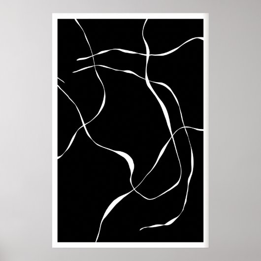 Zwart-wit abstract lijnenprint - Stromend Poster (Voorkant)