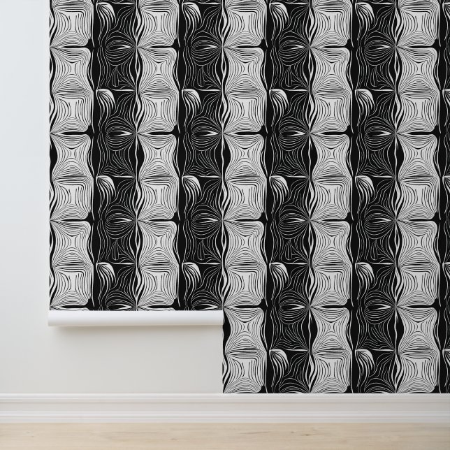Zwart-wit Abstract lijnpatroon Behang (Applicatie)