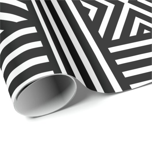 Zwart-wit abstract lijnpatroon cadeaupapier (Rol Hoek)