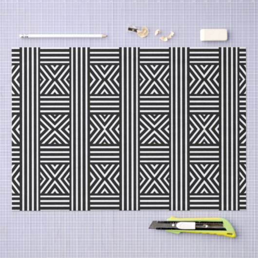 Zwart-wit abstract lijnpatroon tissuepapier (Craft)