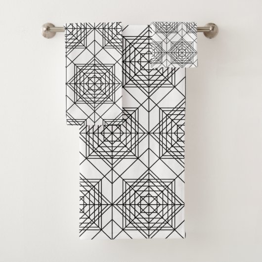 zwart-wit Abstract lineair patroon Bad Handdoek (Insitu)