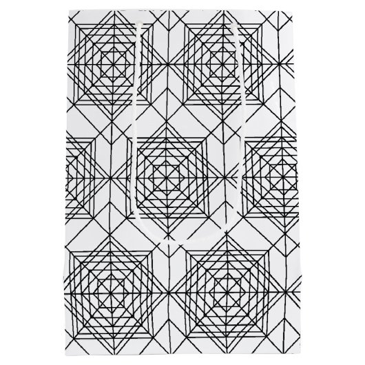 zwart-wit Abstract lineair patroon Medium Cadeauzakje (Achterkant)