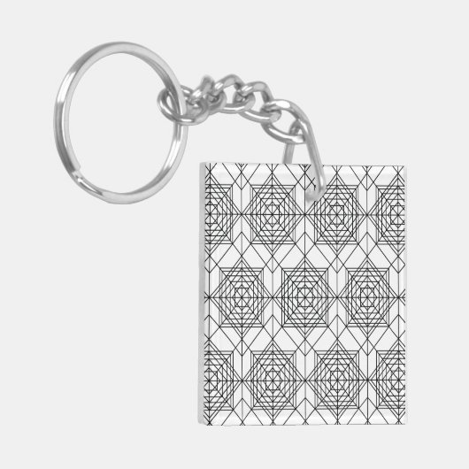  zwart-wit Abstract lineair patroon Sleutelhanger (Voorkant Links)