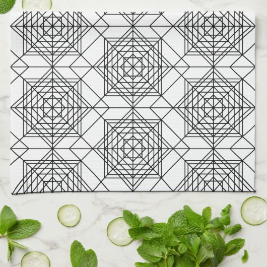  zwart-wit Abstract lineair patroon Theedoek (Gevouwen)