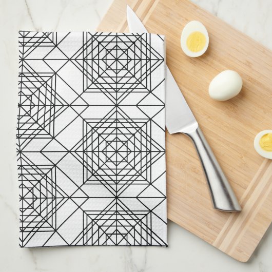  zwart-wit Abstract lineair patroon Theedoek (Quarter Fold)