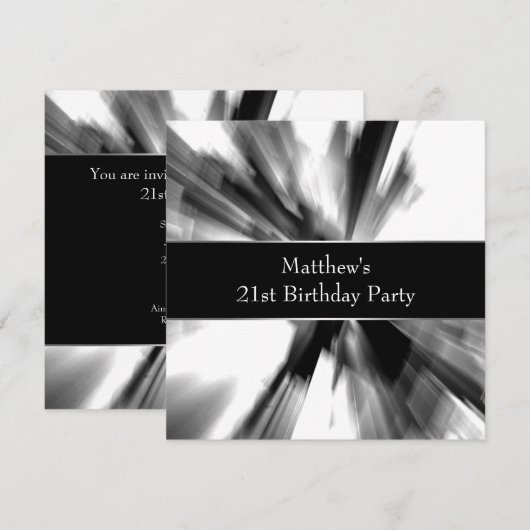 Zwart Wit Abstract Mans 21ste Verjaardag Kaart (Voorkant / Achterkant)