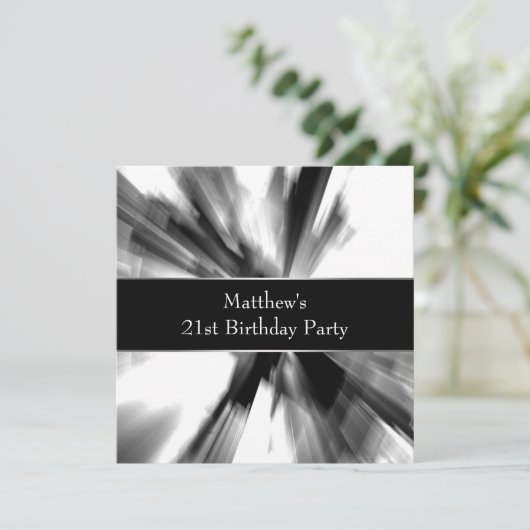 Zwart Wit Abstract Mans 21ste Verjaardag Kaart (Staand voorkant)