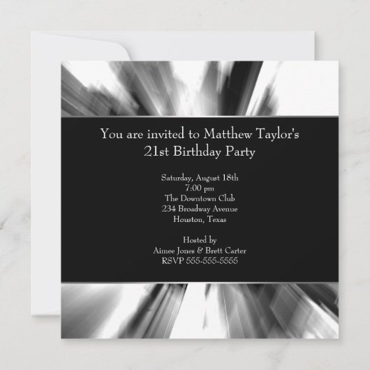 Zwart Wit Abstract Mans 21ste Verjaardag Kaart (Achterkant)
