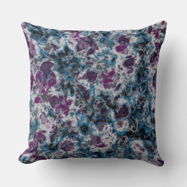 Zwart-wit Abstract met paarse en blauwe Kussen (Voorkant)