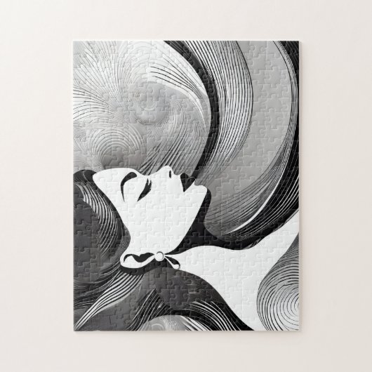 Zwart & Wit Abstract Modern Denken Vrouw Legpuzzel (Verticaal)