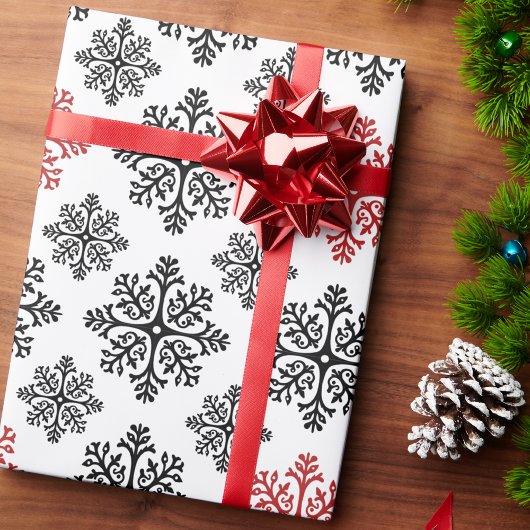 Zwart-wit Abstract modern sneeuwvlokpatroon Cadeaupapier