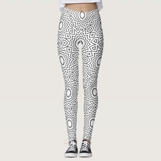 Zwart-wit abstract naadloos mandala-ontwerp leggings (Voorkant)